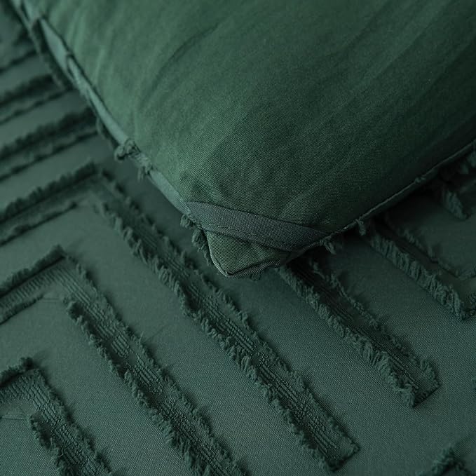 King Size Comforter Set Dark Green, Boho Bedding Christmas Comforters & Sets 3 Pieces, All Season Soft and Lightweight Forest Green Bed Set (104x90In Comforter & 2 Pillowcases) - LeafyLoom