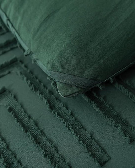 Queen Comforter Set Dark Green, Boho Forest Green Christmas Comforter Set 3 Pieces, All Season Tufted Queen Size Bed Comforter Set (90x90In Comforter & 2 Pillowcases) - LeafyLoom