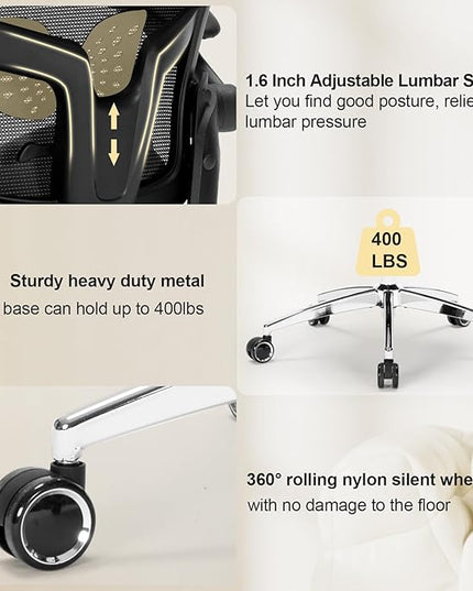 Big and Tall Office Chair, 400lbs Heavy Duty Ergonomic Desk Chair with Soft 3D Modeling Foam Cushion Home Office Desk Chairs with Adjustable Headrest Seat Height Executive Computer Task Chair - LeafyLoom