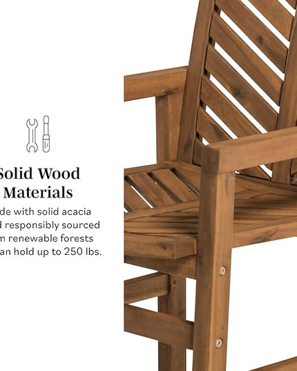Walker Edison AZWC2VINWW Avalon Chevron Solid Acacia Wood Outdoor Chair, White Wash - LeafyLoom
