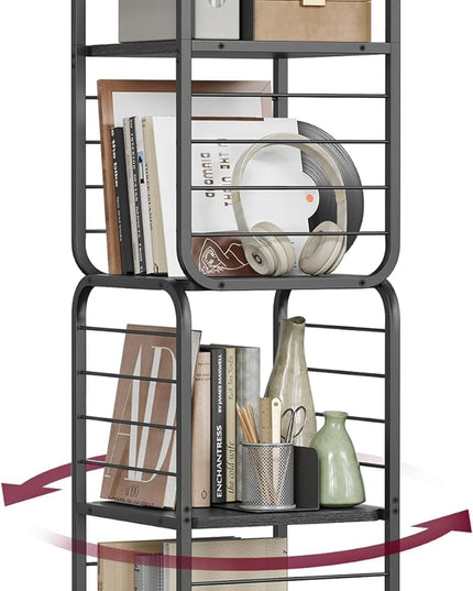 VASAGLE 4-Tier Rotating Bookshelf, Bookcase with Bookends for Small Spaces, Corner Shelf, Steel Frame, Ebony Black and Ink Black ULLS127B56 - LeafyLoom