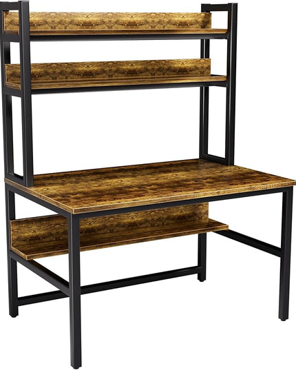 Aquzee Computer Desk with Hutch & Shelves, 47in Wide Desk with Bookshelf, 47“W x 23.6“D x 65“H Tall Home Office Desk, Metal Legs Study Table with Upper Storage Shelf for Study Writing/Workstation - LeafyLoom