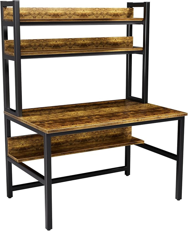 Aquzee Computer Desk with Hutch & Shelves, 47in Wide Desk with Bookshelf, 47“W x 23.6“D x 65“H Tall Home Office Desk, Metal Legs Study Table with Upper Storage Shelf for Study Writing/Workstation - LeafyLoom