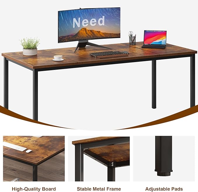 Need 70.8 Inch Executive Office Desk, Large Stylish Computer Desk, Simple Study Writing Desk, Workstation Business Furniture for Home Office, Rustic Brown - LeafyLoom