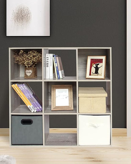 PACHIRA US 9-Cube Storage Organizer Bookshelf System, Unit Shelf, Closet Cabinet, Storage Cubes Organizer Shelves in Living Room, Bedroom, Study, Oak Grey - LeafyLoom