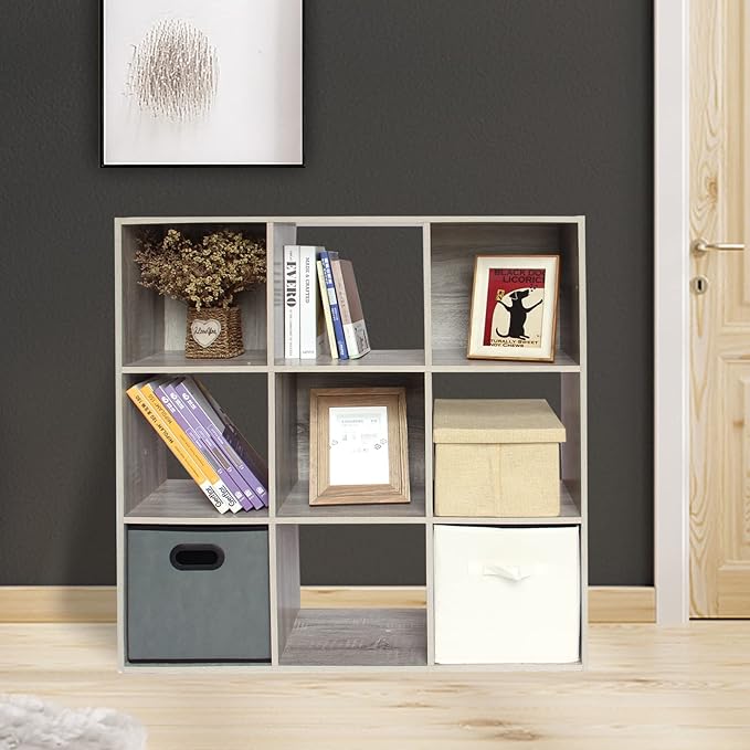 PACHIRA US 9-Cube Storage Organizer Bookshelf System, Unit Shelf, Closet Cabinet, Storage Cubes Organizer Shelves in Living Room, Bedroom, Study, Oak Grey - LeafyLoom