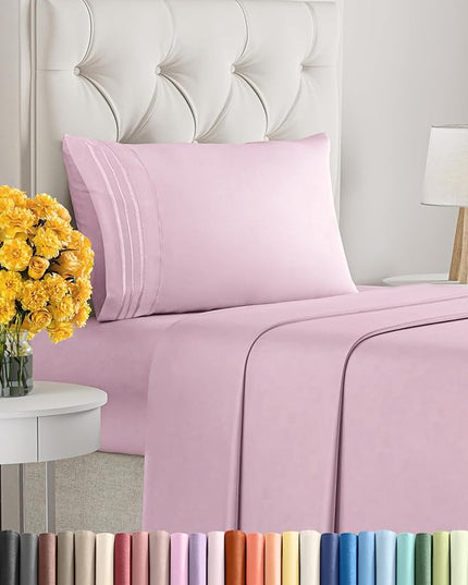 Twin Size 3 Piece Sheet Set - Comfy Breathable & Cooling Sheets - Hotel Luxury Bed Sheets for Women & Men - Deep Pockets, Easy-Fit, Soft & Wrinkle Free Sheets - Light Pink Oeko-Tex Bed Sheet Set - LeafyLoom