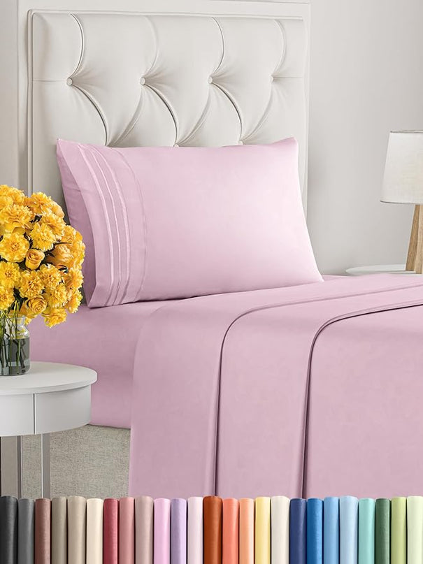 Twin Size 3 Piece Sheet Set - Comfy Breathable & Cooling Sheets - Hotel Luxury Bed Sheets for Women & Men - Deep Pockets, Easy-Fit, Soft & Wrinkle Free Sheets - Light Pink Oeko-Tex Bed Sheet Set - LeafyLoom