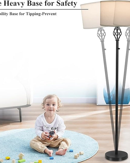 Floor Lamps for Living Room, Standing Lamp, Stepless Dimmable Floor Lamp with White Linen Shade, Rotary Switch, 2700K 10W Bulb Included, Modern Floor Lamp for Bedroom, Reading Tall Lamp for Office - LeafyLoom