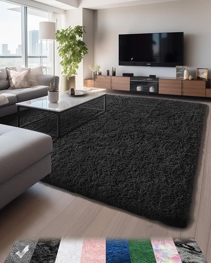 Ophanie Machine Washable 5 x 8 Rugs for Living Room, Classic Black,Large Fluffy Fuzzy Plush Shag Comfy Soft,Non-Slip Indoor Floor Carpet,for Kids Boys Girls，Room,Bedroom,Playroom，Home Decor Aesthetic - LeafyLoom