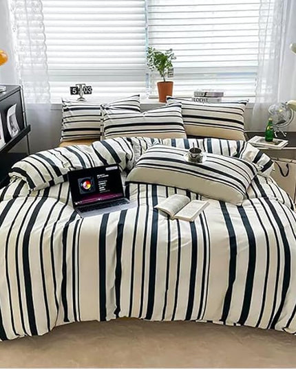 Striped Comforter Set California King Black White Comforter Men Women Modern Chic Stripes Bed Comforter Beige Black Striped Cal King Ticking Bedding Comforter All Season Hotel Quality Bed Set - LeafyLoom