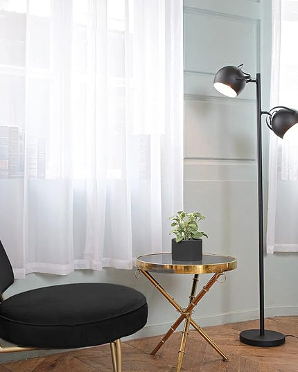 Globe Electric 67518 61" 2-Light Floor, Matte, Adjustable Lamp Heads, in-Line On Off Foot Switch, Miles (Black) - LeafyLoom