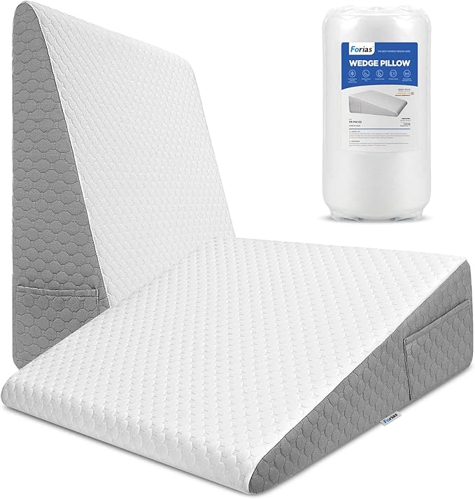 Forias 7.5" Wedge Pillow for Sleeping Bed Wedge Pillow for After Surgery Triangle Elevated Pillow Wedge for Acid Reflux Gerd Snoring Back Pain, Air Layer Removable Machine Wash Cover | Memory Foam Top - LeafyLoom
