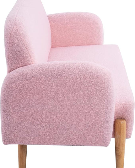 NicBex Sectional Couch Sofa with 3 Lumbar Pillows Teddy Velvet Cloud Couch for Living Room Furniture Sets with Wooden Legs, Modular Sofa for Living Room, Bedroom, Apartment,59.1" L, Pink - LeafyLoom