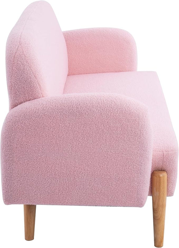 NicBex Sectional Couch Sofa with 3 Lumbar Pillows Teddy Velvet Cloud Couch for Living Room Furniture Sets with Wooden Legs, Modular Sofa for Living Room, Bedroom, Apartment,59.1" L, Pink - LeafyLoom