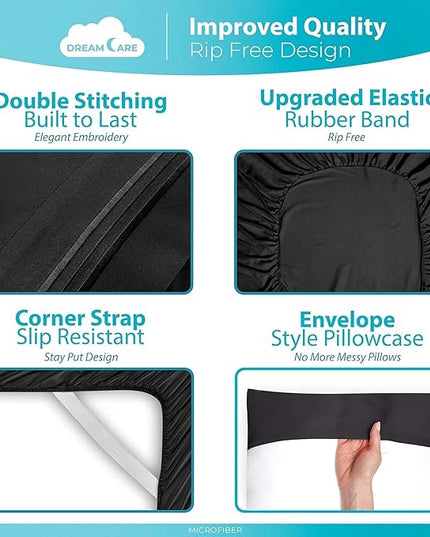 DREAMCARE Twin XL Sheet Sets - Cooling Bed Sheets - 4pcs Set - up to 15" Deep Pocket Twin XL Sheets - XL Twin Sheet Set – Soft & Long Lasting 100% Fine Brushed Polyester with Side Pocket - Black - LeafyLoom