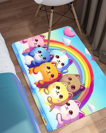 Cat Rainbow Rug for Girls Bedroom - Colorful Cat Area Rug Cat Rainbow Printed Carpet for Kids Room Cute Cartoon Cat Rug Home Decor, 2x3 Feet - LeafyLoom