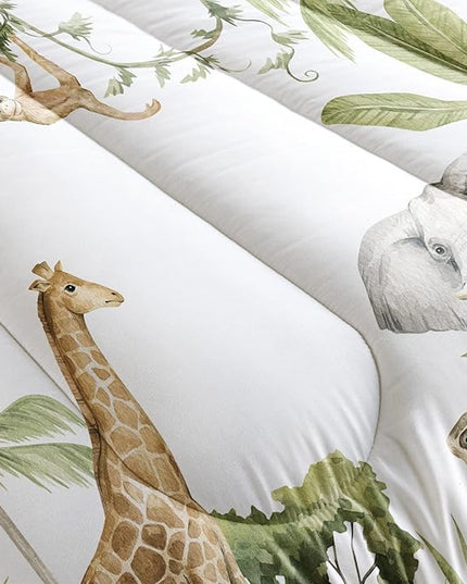 Elephant Giraffe Monkeys Comforter Full Size,Wild Animals Kids Comforter Set,3Pcs Bedding Set Printed Comforter with 2 Pillowcases,Down Alternative,Soft and Lightweight,for All Seasons - LeafyLoom