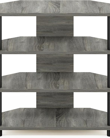 Furinno Turn-N-Tube Easy Assembly 4-Tier Petite Entertainment Center / TV Stand / TV Unit / TV Desk, French Oak Grey/Black - LeafyLoom
