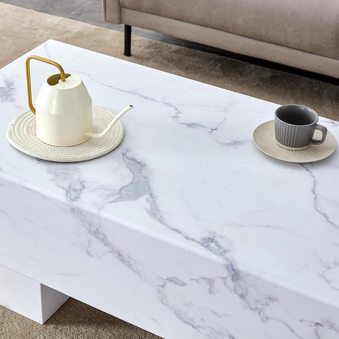 NicBex 43.3Inch Rectangular Dining Table,Minimalist Kitchen Table with White Patterns Tabletop for 4 to 6,Leisure Coffee Table for Kitchen,Small Space,Apartments and Living Room,Space-Saving,White - LeafyLoom