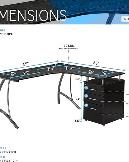 Techni Mobili Modern Computer File Cabinet and Storage L-Shaped Desk, Espresso - LeafyLoom