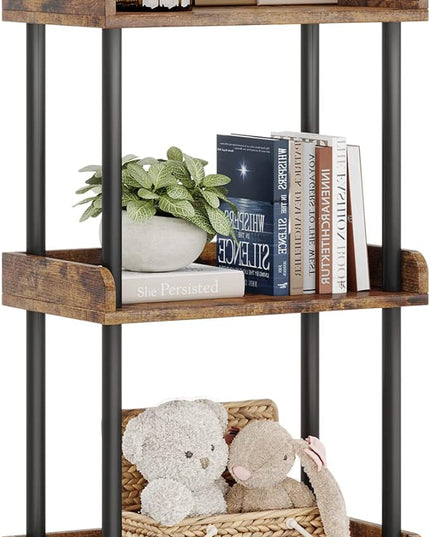 Bookshelf Small Book Shelf: 3-Tier Wood Bookcase Industrial Bookshelf Metal Standing Book Shelves Display Book Rack for Living Room Bedroom Home Office (Rustic Brown) - LeafyLoom