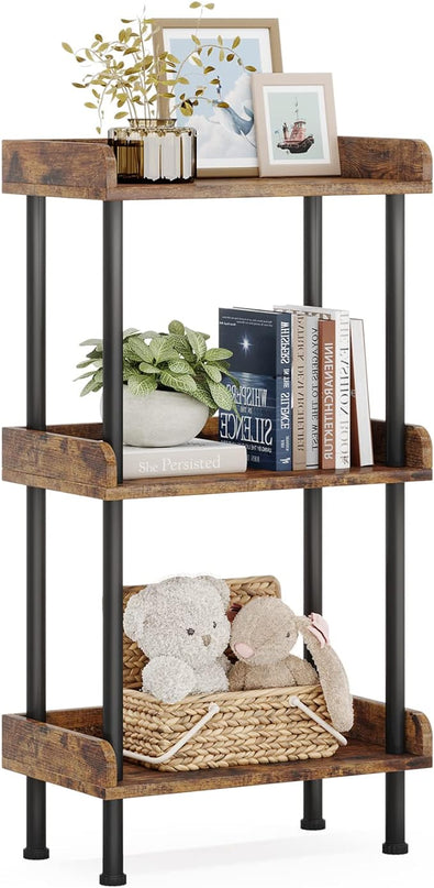 Bookshelf Small Book Shelf: 3-Tier Wood Bookcase Industrial Bookshelf Metal Standing Book Shelves Display Book Rack for Living Room Bedroom Home Office (Rustic Brown) - LeafyLoom