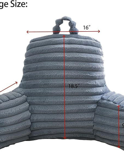 WERDIM Reading Pillow for Sitting in Bed, Faux Fur Back Pillow for Bed Rest, Bed Chair Pillow with Arms and Pockets(Large, Dusty Blue) - LeafyLoom