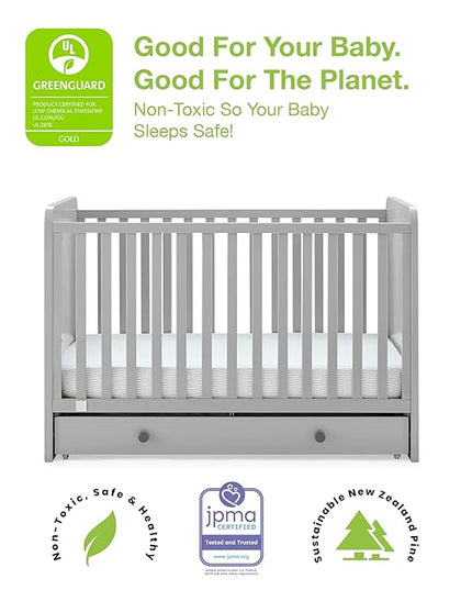 babyGap by Delta Children Graham 4-in-1 Convertible Crib with Storage Drawer TrueSleep Crib and Toddler Mattress (Bundle), Grey/Dark Grey - LeafyLoom