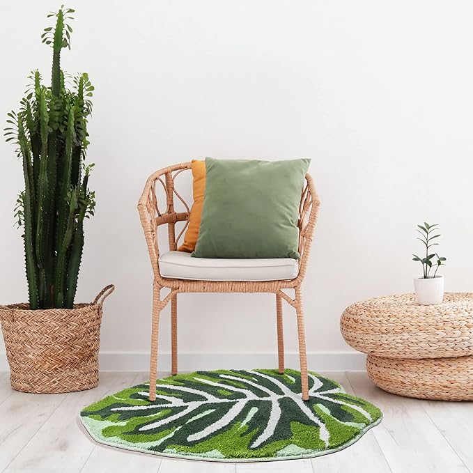 Kids Rug Green Leaf Area Rug for Nursery Cute Bath Mat Non Slip Small Preppy Carpet for Bedroom Bathroom Children Playroom Boho Home Decor Washable 2'x2.6' - LeafyLoom