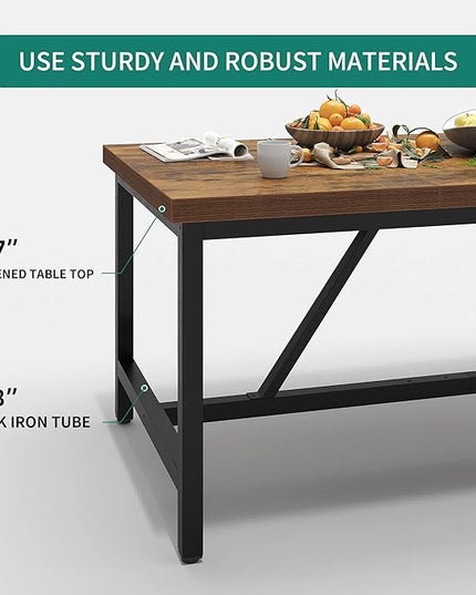 YITAHOME 70.8" Large Kitchen Dining Room Table for 6-8 People, Rustic Brown Farmhouse Industrial Wood Style Rectangle Apartment Dinning Room Dinette Tables for Eating Dinner - LeafyLoom