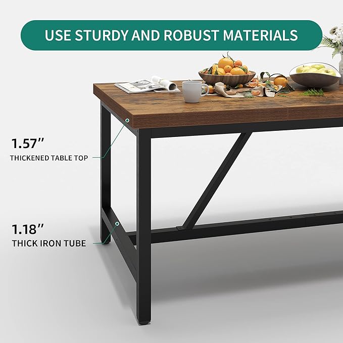 YITAHOME 70.8" Large Kitchen Dining Room Table for 6-8 People, Rustic Brown Farmhouse Industrial Wood Style Rectangle Apartment Dinning Room Dinette Tables for Eating Dinner - LeafyLoom