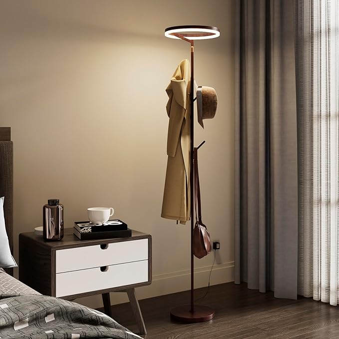 Innovative Floor Lamp, Floor Lamps for Living Room with Coat Rack, Floor Lamps with Stepless Adjust Color Temperatures & Brightness, Remote Control and Touch Control - LeafyLoom