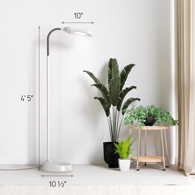Natural Daylight Floor Lamp - Craft Light Floor Standing for Reading, Crafting, Sewing - 27W Full Spectrum White Bright Sunlight - Adjustable Gooseneck - Task Lamps for Living Room, Bedroom, Office - LeafyLoom