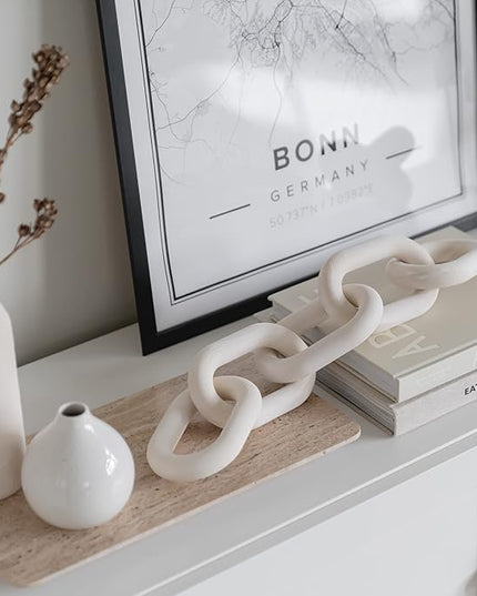 Wood Chain Link Decor - Rustic White Washed Decorative Chain, Coffee Table Decor, Book Shelf Decor Accents, Made from Pine Wood, Bookshelf Decor,Boho, Country or Modern Home Décor for Shelves - LeafyLoom