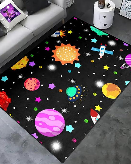 Space Rug-Space Rug for Boys Room Solar System Rug Planet Carpet for Kids Outer Space Area Rug Bedroom Boys Kids Rugs for Playroom Boys Bedroom,Black,3'×5' - LeafyLoom