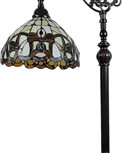 Amora Tiffany Style Floor Lamp Arched 62" Tall Stained Glass Tan Yellow Brown Antique Vintage Light Decor Bedroom Living Room Reading Gift AM272FL11B Lighting - LeafyLoom