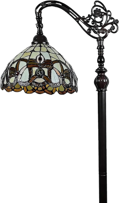 Amora Tiffany Style Floor Lamp Arched 62" Tall Stained Glass Tan Yellow Brown Antique Vintage Light Decor Bedroom Living Room Reading Gift AM272FL11B Lighting - LeafyLoom