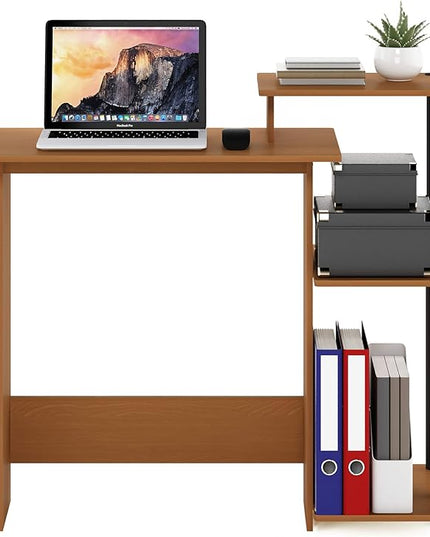 Furinno Efficient Home Laptop Notebook Computer Desk with Square Shelves, Light Cherry/Black - LeafyLoom