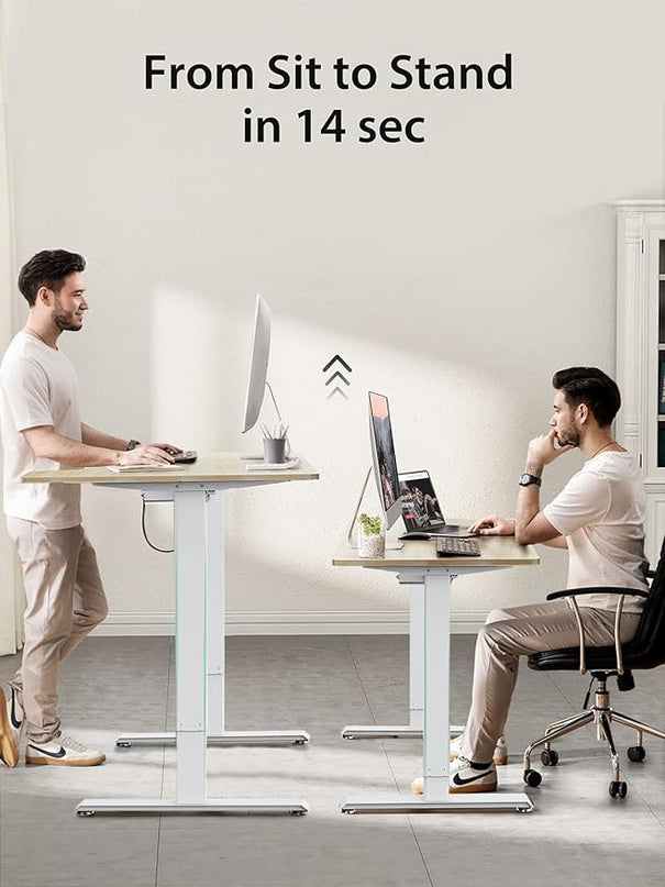 Electric Standing Desk, Height Adjustable Sit Stand up Desk, L-Shaped Memory Home Office Desk with Hook, 55 x 34 inch - LeafyLoom