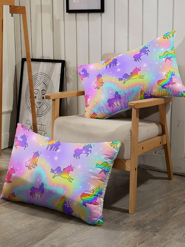 Datura home Unicorn Rainbow Comforter Bedding Set for Girls Kids Children Teens,Sky Glitter Star Colorful Bedding Set with 1 Comforter and 2 Pillowcases(Unicorn3 Full) - LeafyLoom
