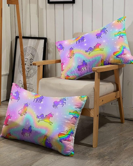 Datura home Unicorn Rainbow Comforter Bedding Set for Girls Kids Children Teens,Sky Glitter Star Colorful Bedding Set with 1 Comforter and 2 Pillowcases(Unicorn3 Twin) - LeafyLoom