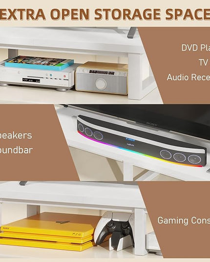 45" Large TV Riser for 32-60 inch TV, TV Riser Stand Shelf with Steel Legs, Tabletop TV Stand Riser for Home Office,White - LeafyLoom