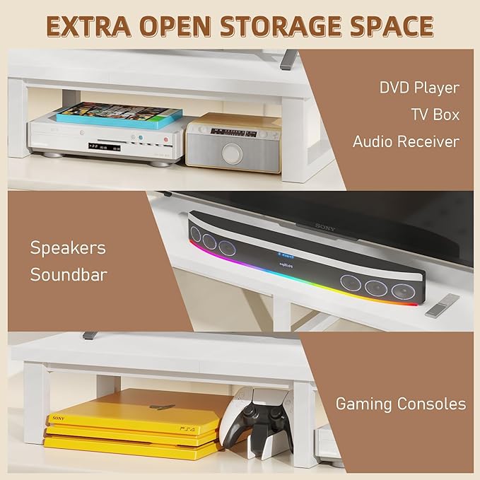 45" Large TV Riser for 32-60 inch TV, TV Riser Stand Shelf with Steel Legs, Tabletop TV Stand Riser for Home Office,White - LeafyLoom