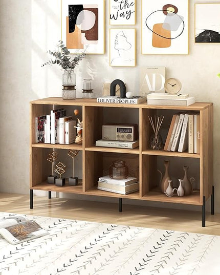 LOKO 6 Cube Bookcase, 3-Tier Floor Open Bookshelf with 5 Metal Legs, Cube Storage Organizer with Adjustable Shelves, Modern Display Shelving for Living Room, Study, Bedroom, Office (natural) - LeafyLoom