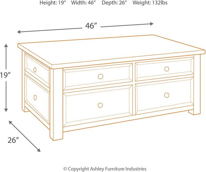 Signature Design by Ashley Tyler Creek Rustic Farmhouse Lift Top Coffee Table with Drawers, Brown & Black - LeafyLoom