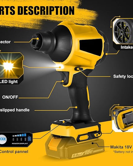 Cordless Dust Blower Compatible with Dewalt 20V Battery, Brushless Handheld Blower Cordless Sawdust Blower 447 MPH/39 CFM for Garages, Sawmill Room, Workshop Cleaning(Tool Only, No Battery) - LeafyLoom