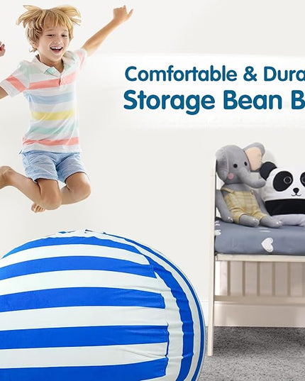 Lukeight Stuffed Animal Storage Bean Bag Chair Cover for Kids, Zipper Beanbag Chair Cover for Organizing Toddler & Kids' Rooms Plush Toys (Blue+White Velvet, X-Large) - LeafyLoom
