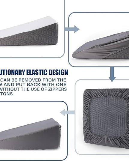 Bed Wedge Pillow RS21 + Free Aditional Quic Cover – for Acid Reflux Surgery Heartburn Gerd Reading Anti Snore - Triangle Support Pillow for Sleeping and Pain Relief - LeafyLoom