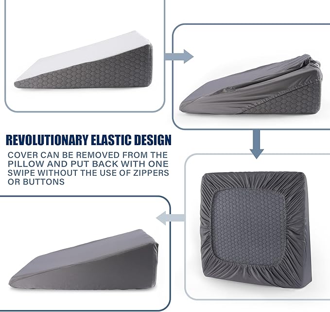 Bed Wedge Pillow RS21 + Free Aditional Quic Cover – for Acid Reflux Surgery Heartburn Gerd Reading Anti Snore - Triangle Support Pillow for Sleeping and Pain Relief - LeafyLoom